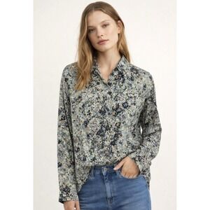 Munthe Button Down Floral‎ Print Satin Shirt Blouse Copenhagen- Size 40- Large